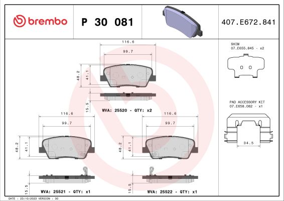 A.B.S. P 30 081 BREMBO Bremsbelagsatz, Scheibenbremse